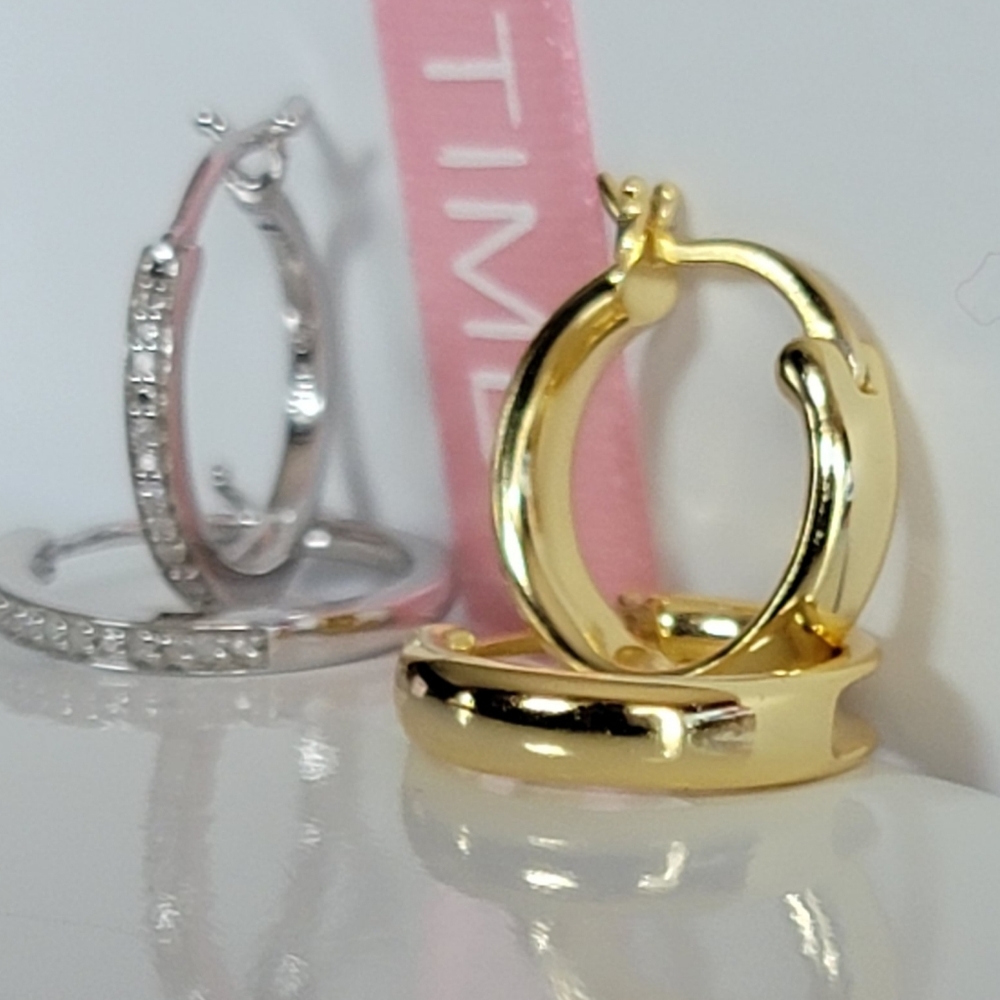 2 Pairs of 1/20 CTTW Real Diamond Earrings Hoop